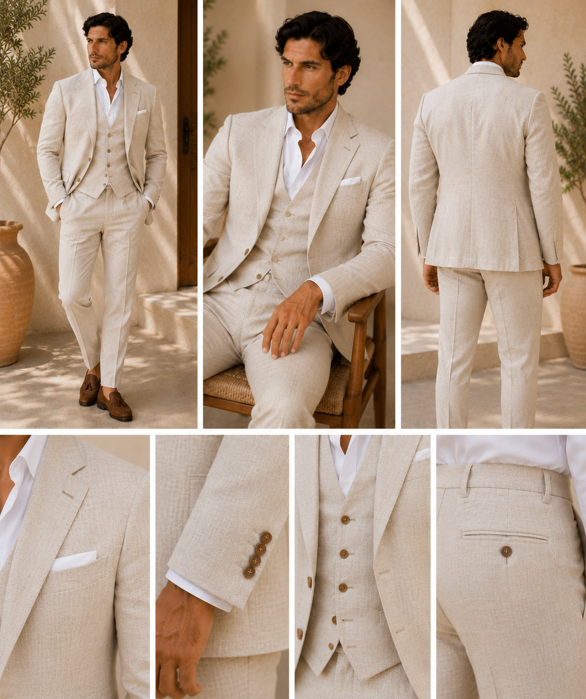 Men's Classic Single Breasted Linen Blend Suit 7